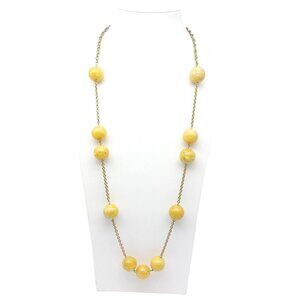 Vintage Gumball Bead Station Necklace, Gold Tone Chain with Large Marbled Yolk